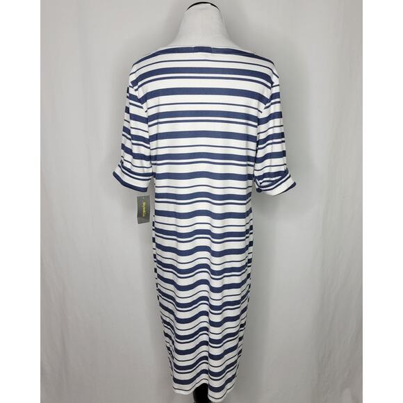 Style & Co Printed Boat-Neck Elbow Sleeve Dress Blue Stripe NWT Size Large - Picture 7 of 9